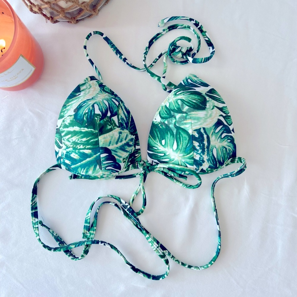 Tropical print padded triangle bikini top